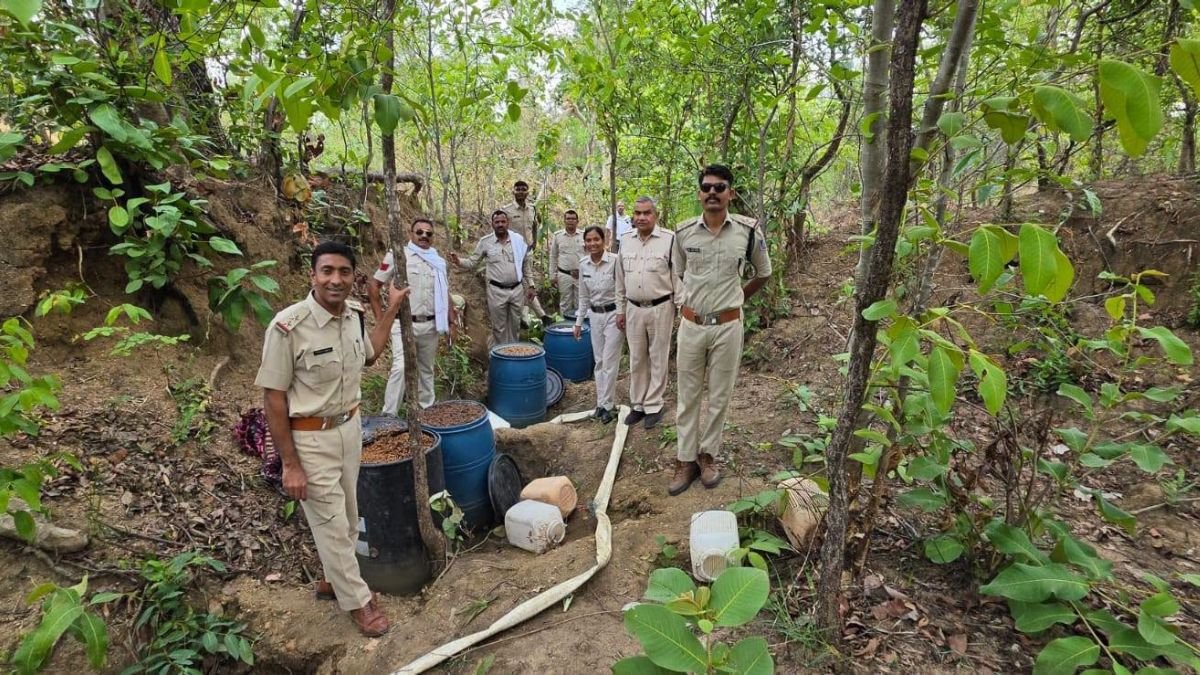10 बालाघाट में अवैध शराब पर बड़ी कार्रवाई, 1600 किलो महुआ लाहन और 35 लीटर कच्ची शराब जब्त